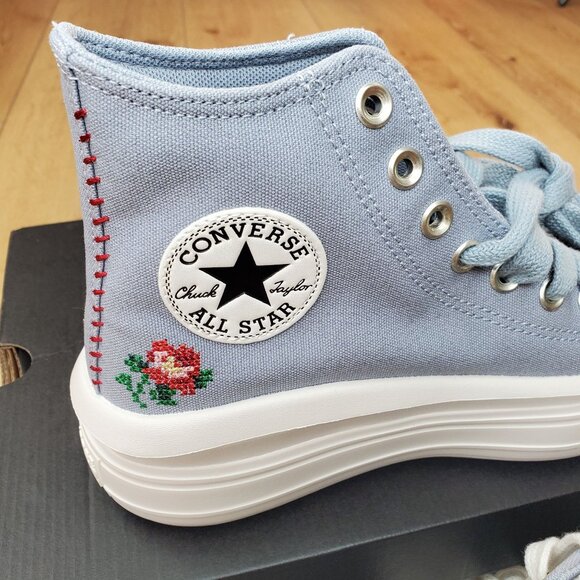 Converse Womens Chuck Taylor All Star Move Hi Platform Rose Cross Stitch A12571C - Picture 7 of 15